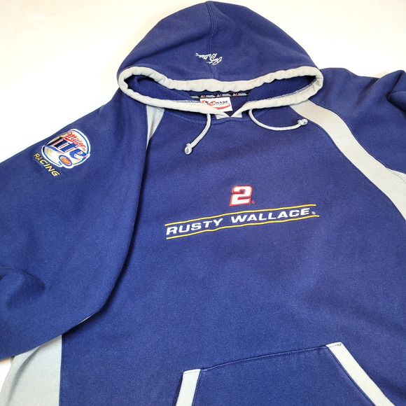 VINTAGE Rusty Wallace PIT Hoodie MILLER LITE #2 CAR Racing Chase Authen Size 2XL - Picture 1 of 11